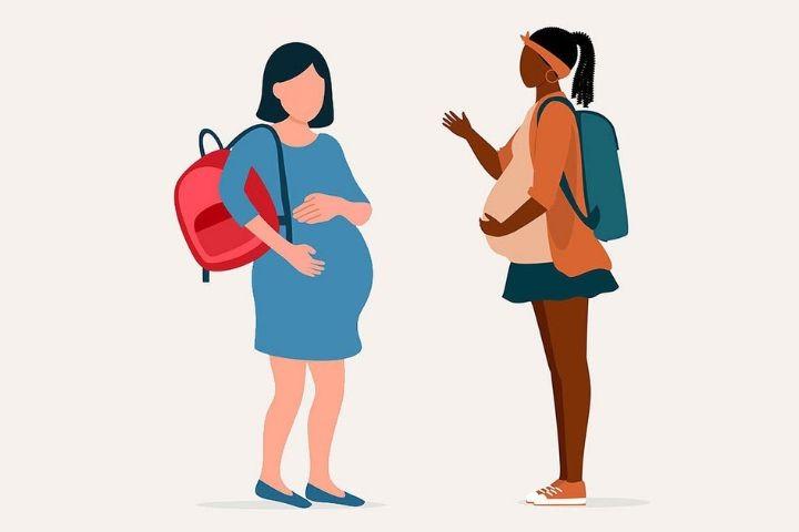 two-woman caricatures who show to be pregnant